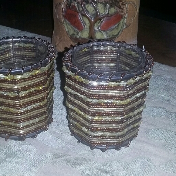 VINTAGE BEADED AND METAL AND GLASS CANDLE - Picture 1 of 7